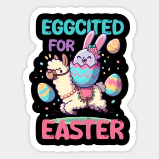 Eggcited For Easter Eggs Bunny Riding Llama Funny Sticker